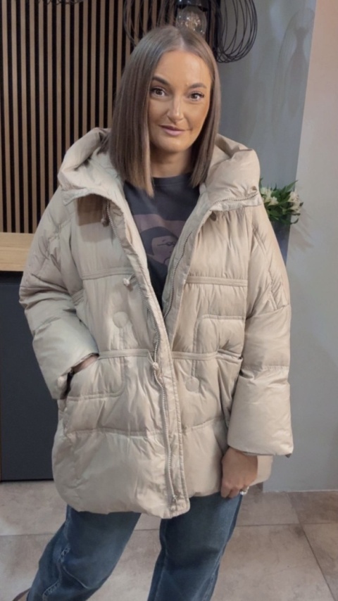 Kurtka Naturalny puch „Pętelka" - beżowa