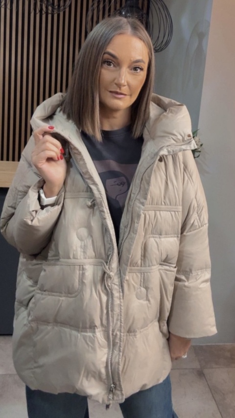 Kurtka Naturalny puch „Pętelka" - beżowa