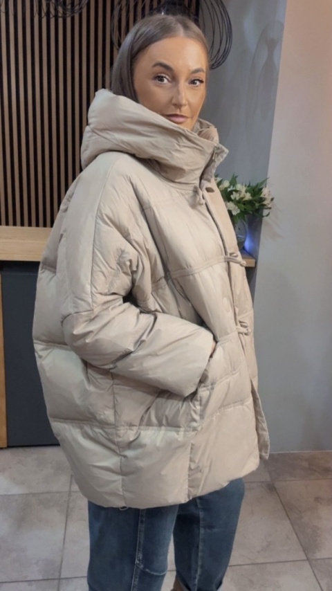 Kurtka Naturalny puch „Pętelka" - beżowa