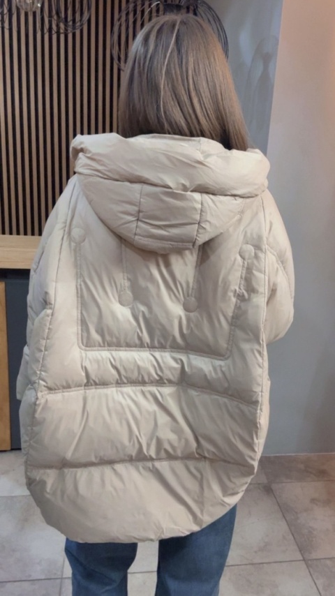 Kurtka Naturalny puch „Pętelka" - beżowa