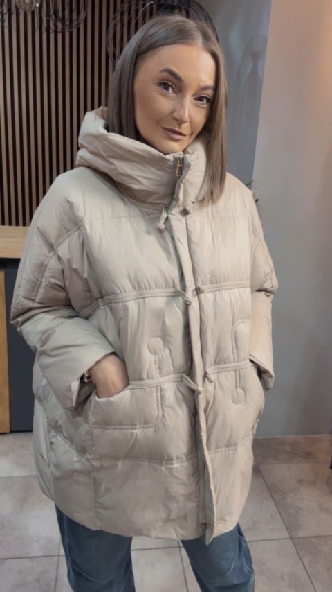 Kurtka Naturalny puch „Pętelka" - beżowa