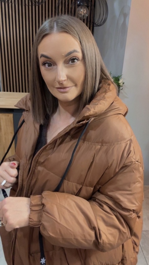 Kurtka Oversize z Naturalnym Puchem - Karmel