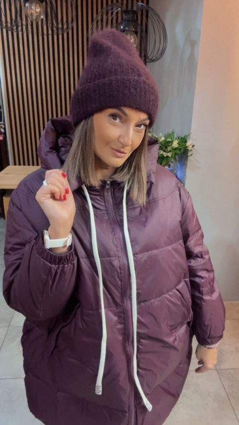 Kurtka Oversize z Naturalnym Puchem - Śliwka