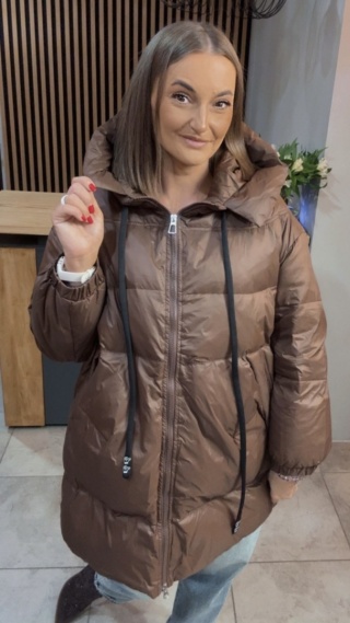 Kurtka Oversize z Naturalnym Puchem - Czekolada