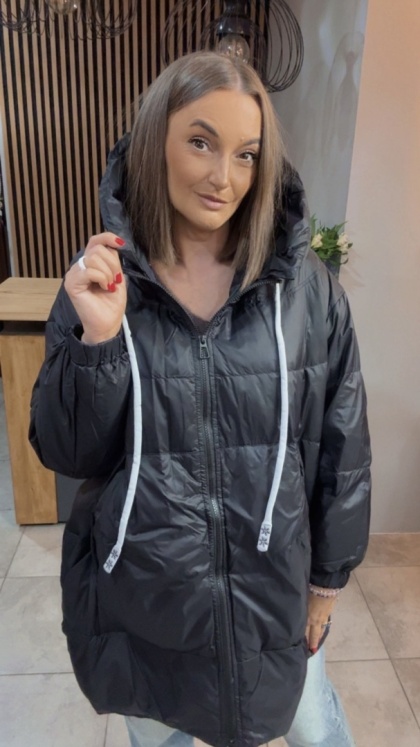 Kurtka Oversize z Naturalnym Puchem - Czarna