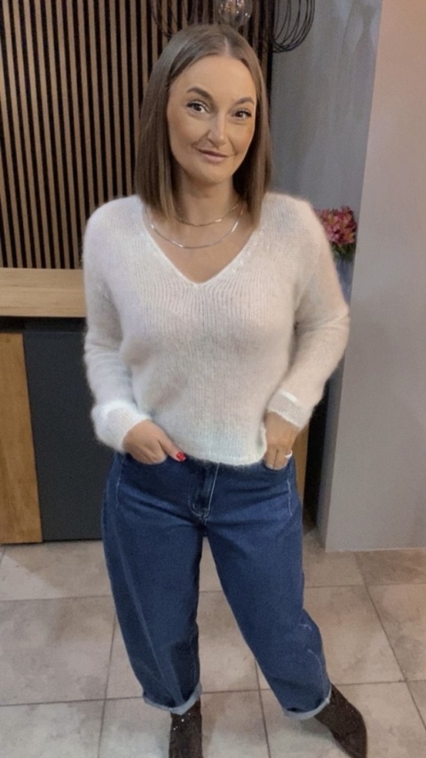 Sweter Kid Moher serek - Śmietanka