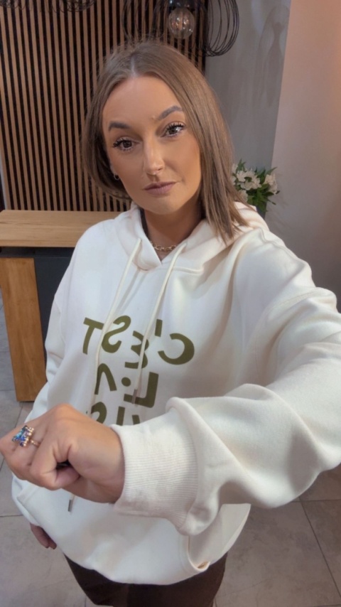 Bluza „Oversize Hoodie Ecru - Good Vibes"