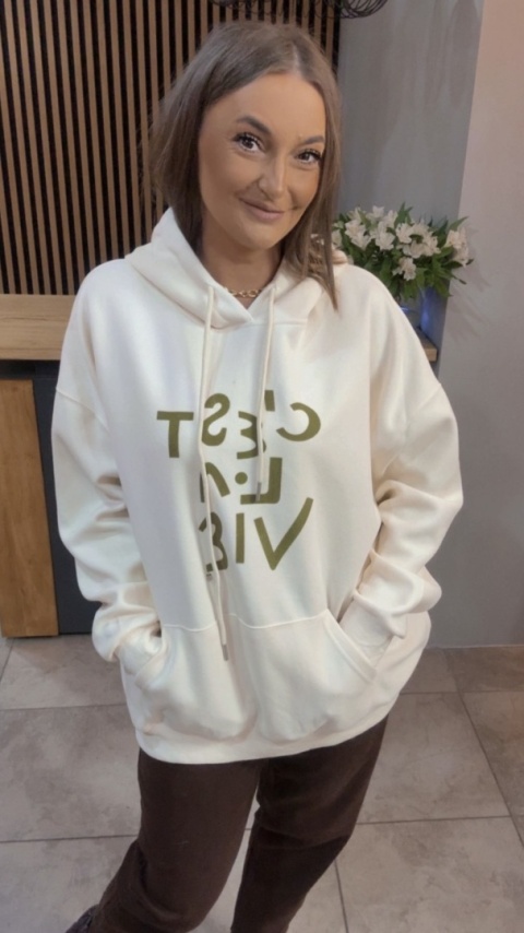 Bluza „Oversize Hoodie Ecru - Good Vibes"