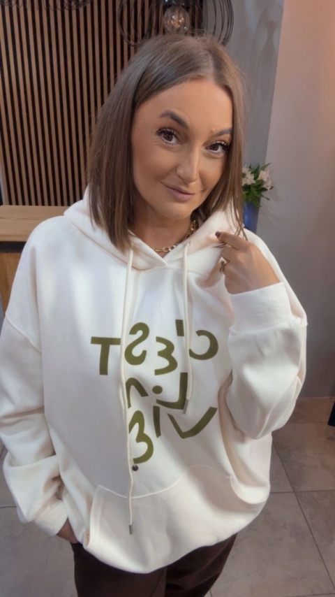 Bluza „Oversize Hoodie Ecru - Good Vibes"