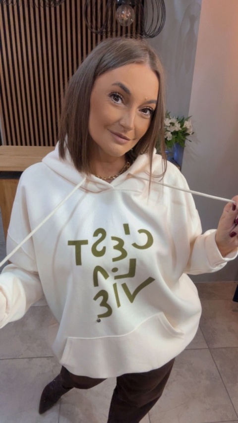 Bluza „Oversize Hoodie Ecru - Good Vibes"