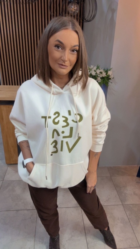 Bluza „Oversize Hoodie Ecru - Good Vibes"