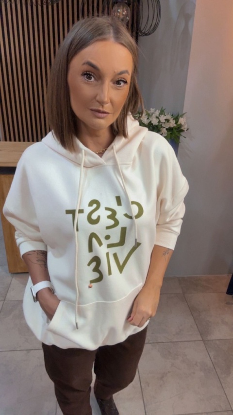 Bluza „Oversize Hoodie Ecru - Good Vibes"