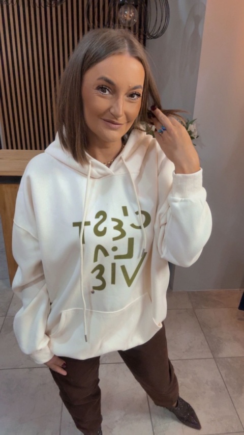 Bluza „Oversize Hoodie Ecru - Good Vibes"