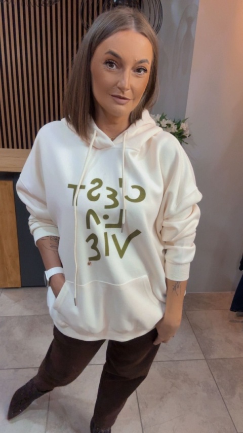 Bluza „Oversize Hoodie Ecru - Good Vibes"