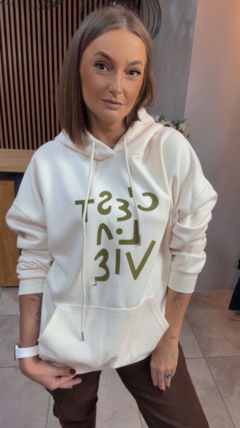 Bluza „Oversize Hoodie Ecru - Good Vibes"
