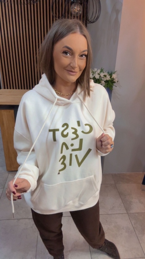 Bluza „Oversize Hoodie Ecru - Good Vibes"