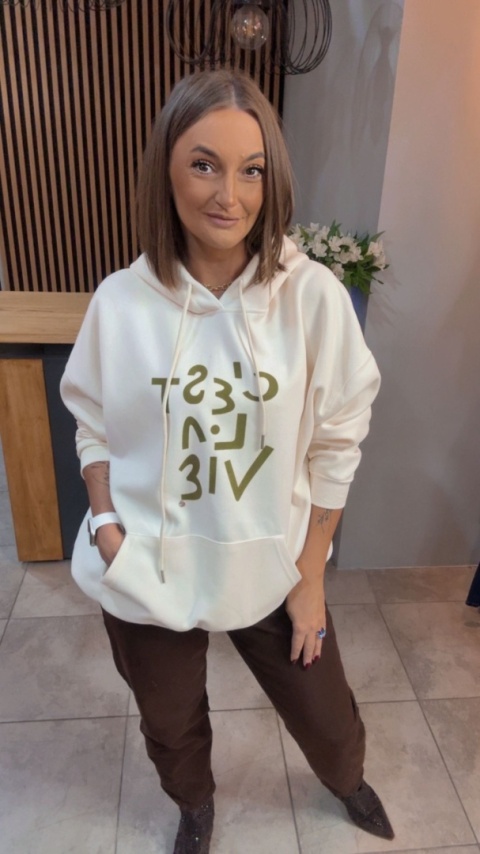 Bluza „Oversize Hoodie Ecru - Good Vibes"