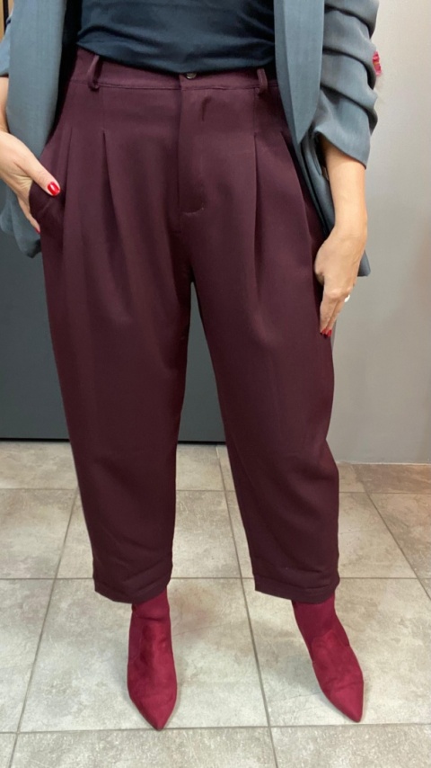 Spodnie z zakładkami - Burgund