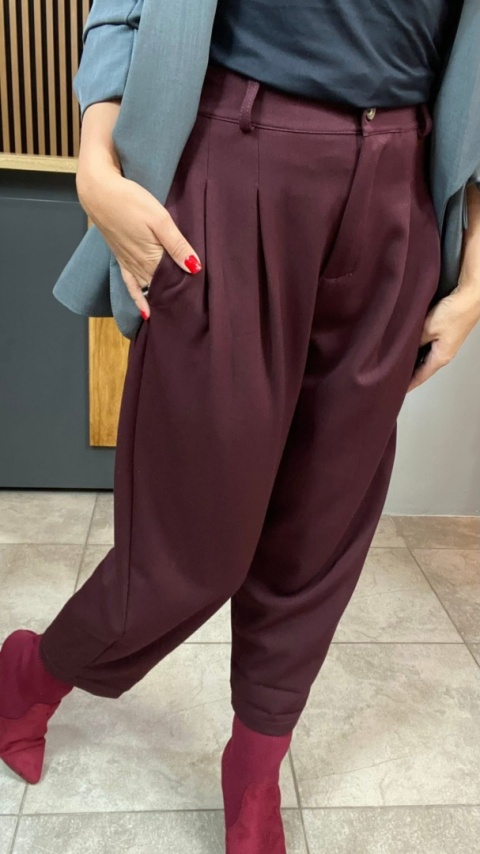 Spodnie z zakładkami - Burgund