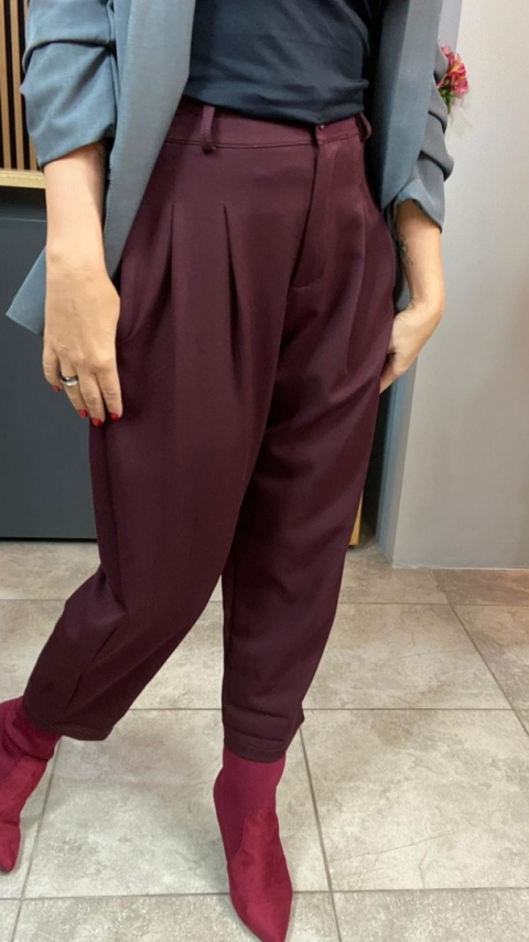 Spodnie z zakładkami - Burgund