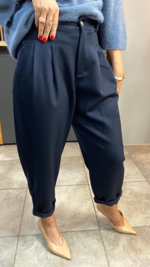 Spodnie z zakładkami - Granat