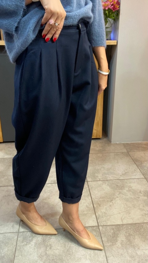 Spodnie z zakładkami - Granat