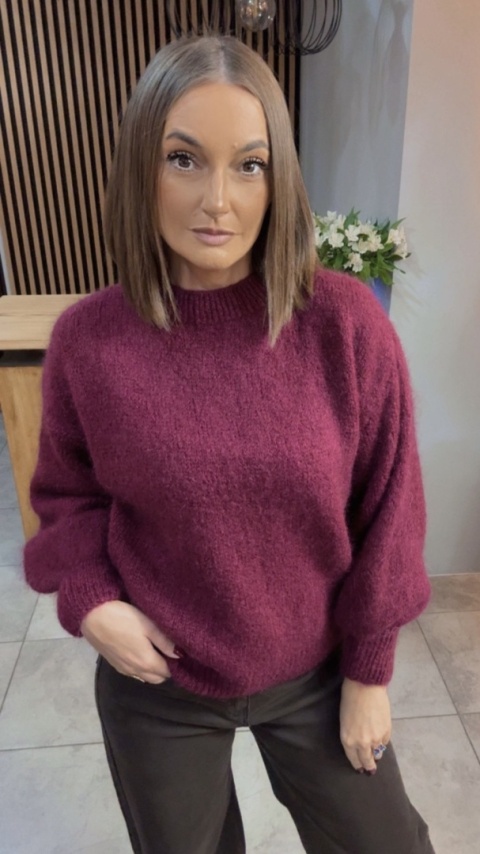 Sweter CXL Collection z moherem – Bordo