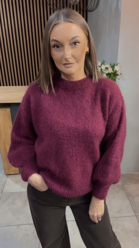 Sweter CXL Collection z moherem – Bordo