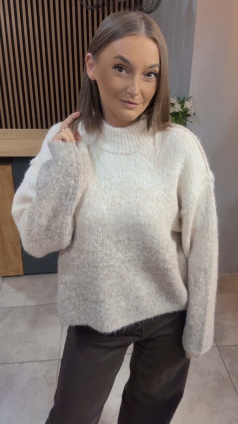 Sweter damski Vinceotto z domieszką wełny - Beżowy