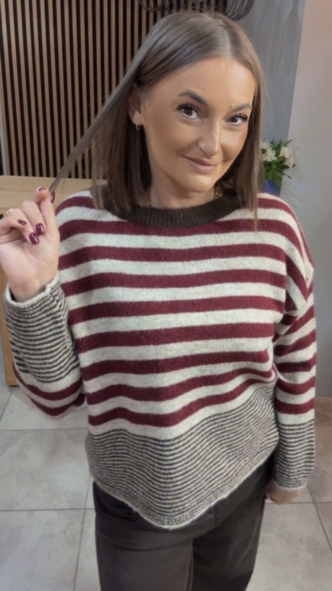 Sweter w paski Made in Italy - Bordowy