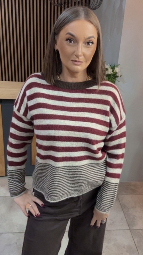 Sweter w paski Made in Italy - Bordowy