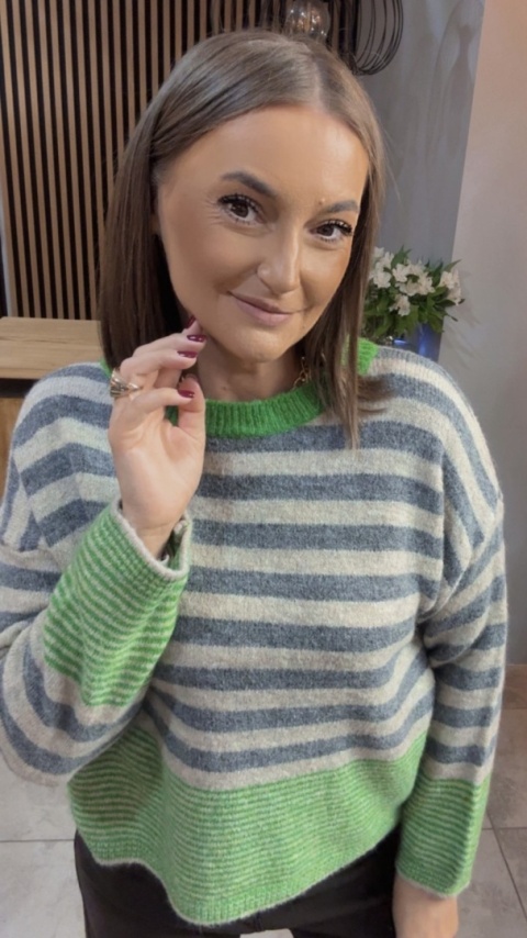 Sweter w paski Made in Italy - Zielony