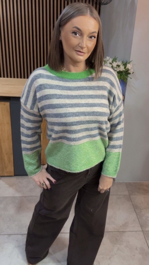 Sweter w paski Made in Italy - Zielony