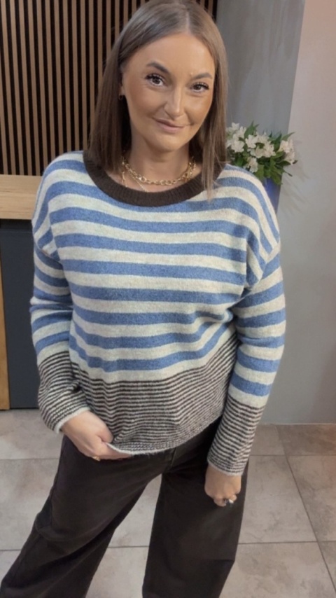 Sweter w paski Made in Italy - Niebieski