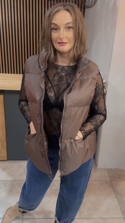 Kamizelka Naturalny Puch Nadwymiar Czekolada