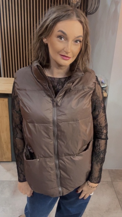 Kamizelka Naturalny Puch Nadwymiar Czekolada