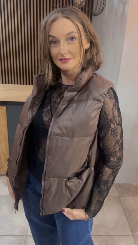 Kamizelka Naturalny Puch Nadwymiar Czekolada