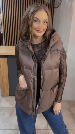 Kamizelka z kapturem Naturalny Puch Nadwymiar Czekolada