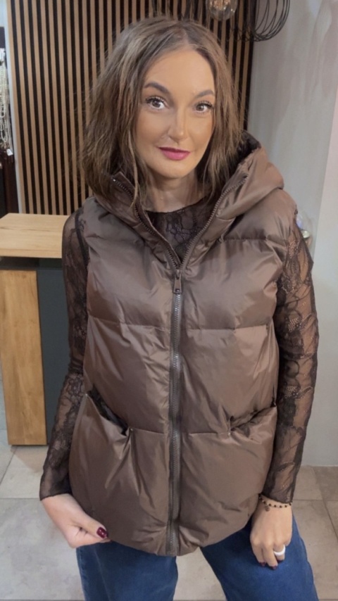 Kamizelka z kapturem Naturalny Puch Nadwymiar Czekolada