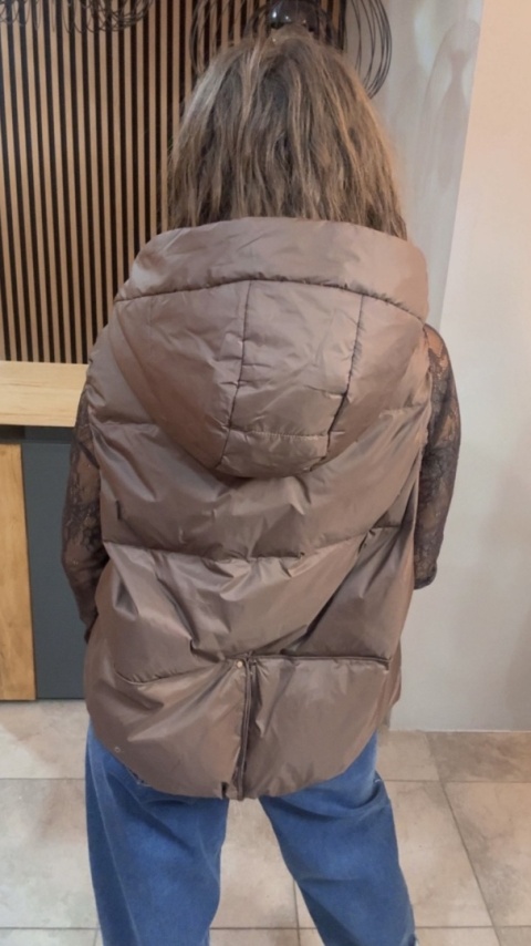 Kamizelka z kapturem Naturalny Puch Nadwymiar Czekolada