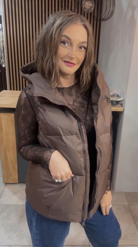 Kamizelka z kapturem Naturalny Puch Nadwymiar Czekolada