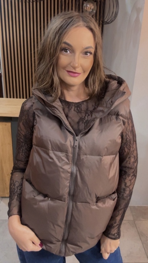 Kamizelka z kapturem Naturalny Puch Nadwymiar Czekolada