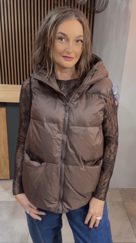 Kamizelka z kapturem Naturalny Puch Nadwymiar Czekolada