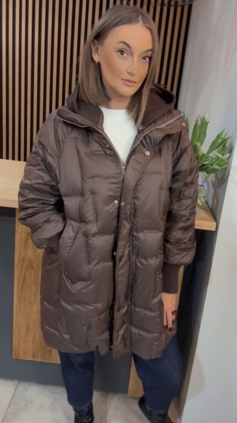 Kurtka Puchowa Flexi Hood - długa, z odpinanym kapturem