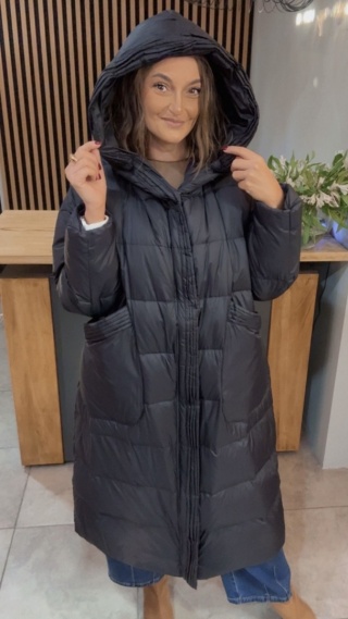 Płaszcz Premium Oversize z naturalnym puchem – czarny