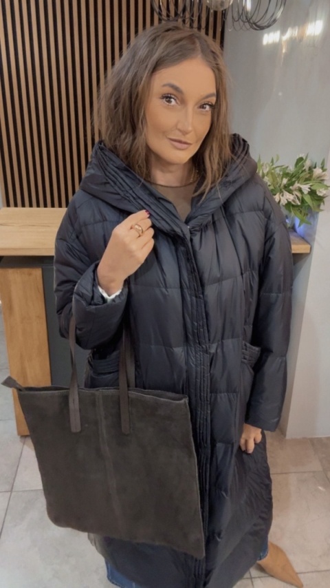 Płaszcz Premium Oversize z naturalnym puchem – czarny