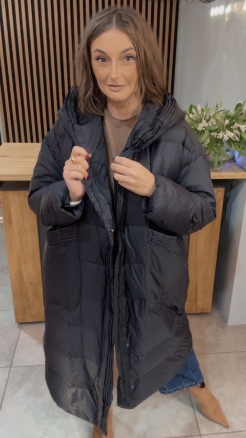 Płaszcz Premium Oversize z naturalnym puchem – czarny