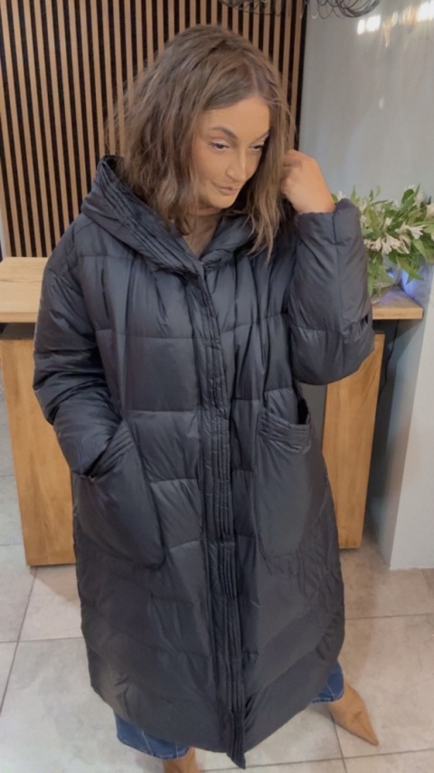 Płaszcz Premium Oversize z naturalnym puchem – czarny