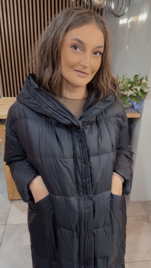 Płaszcz Premium Oversize z naturalnym puchem – czarny