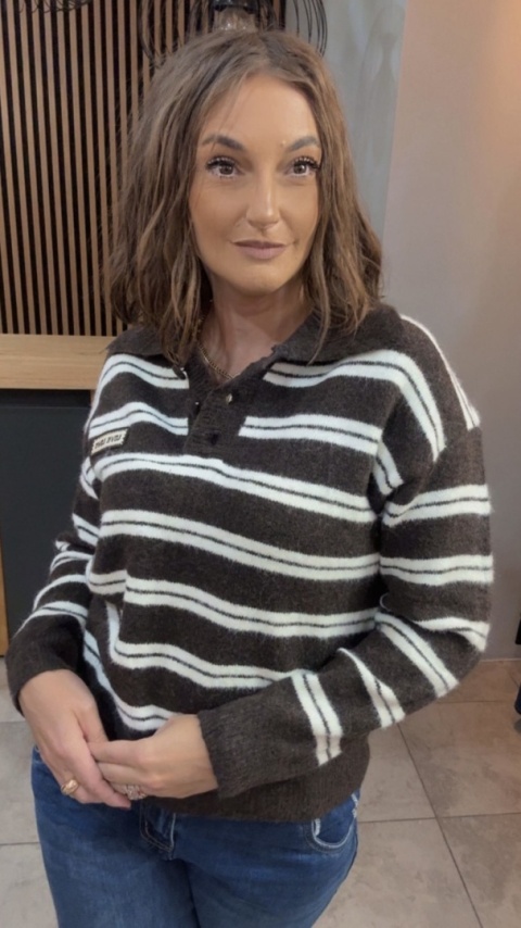 Sweter w paski z kołnierzykiem VICBEE